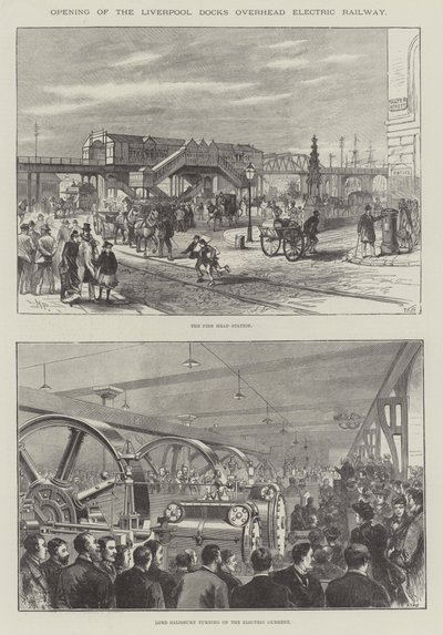 Opening van de Liverpool Docks bovengrondse elektrische spoorweg door Melton Prior